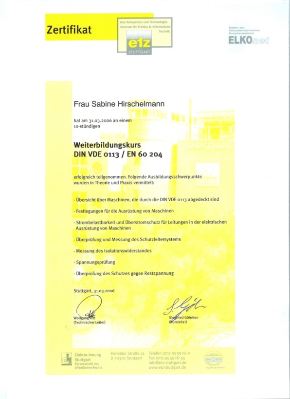 ETZ-Seminar &ndash; DIN VDE 0113 / EN 60204