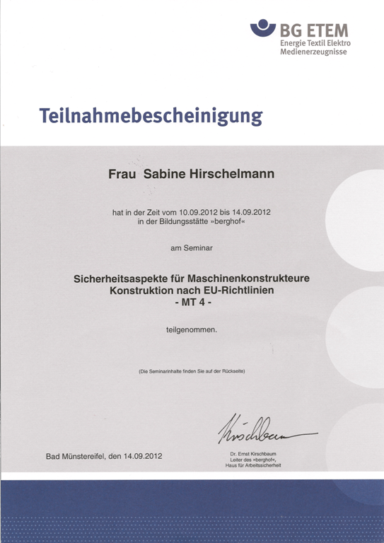 BG ETEM Seminar &ndash; Konstruktion nach EU-Richtlinien