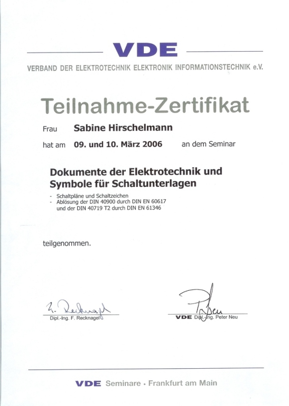 VDE-Seminar &ndash; Dokumente der Elektrotechnik